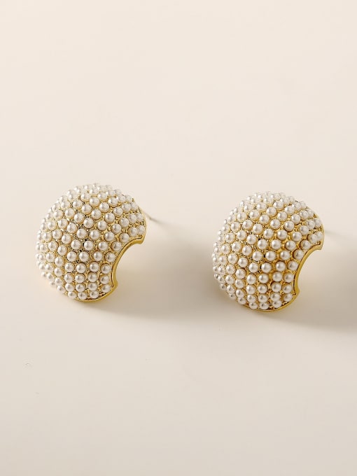 14k Gold [large] Brass Imitation Pearl Geometric Vintage Stud Trend Korean Fashion Earring